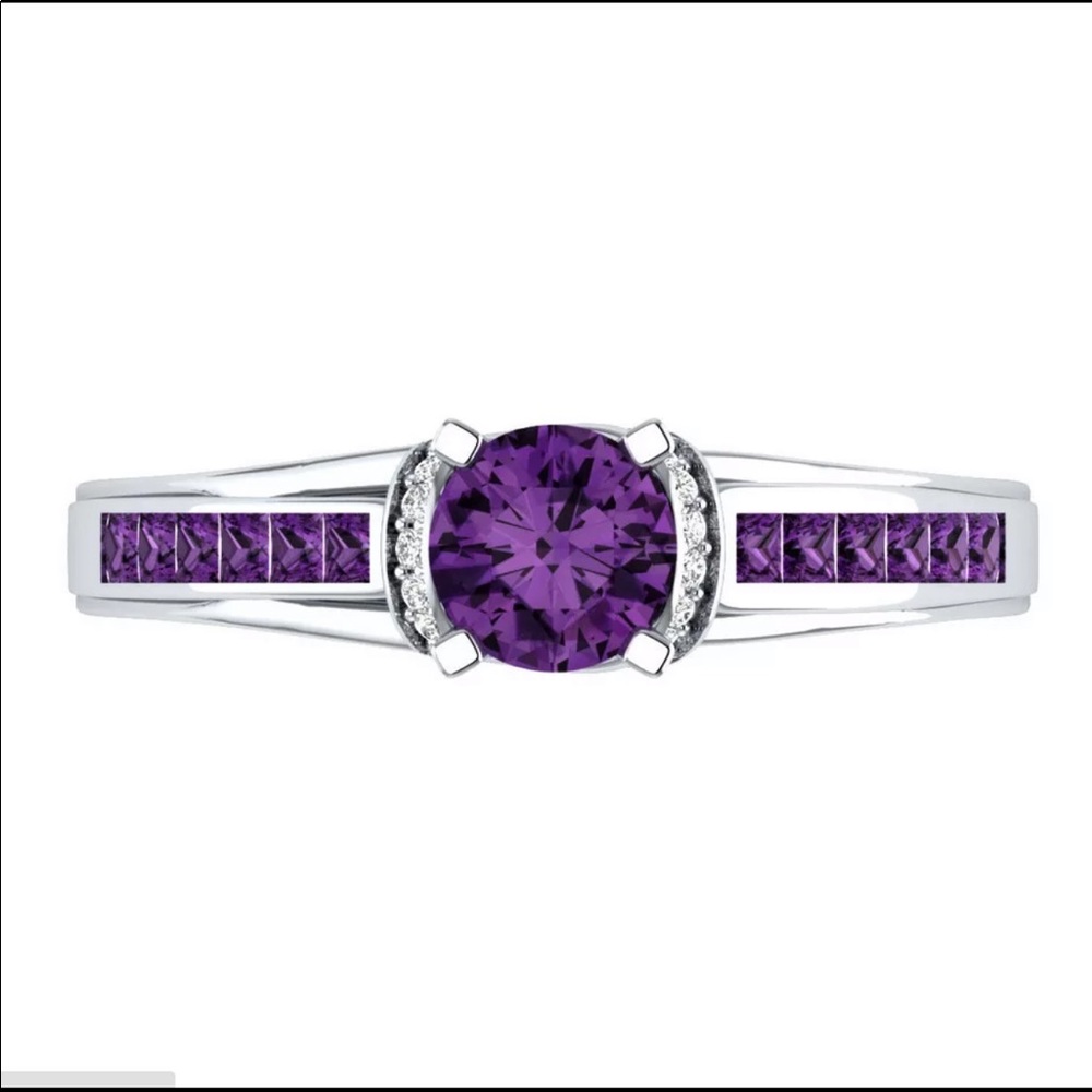 New Women’s 925 Silver Round Amethyst Lady Ring - Picture 3 of 3